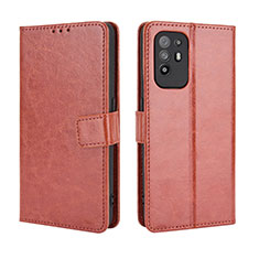 Leather Case Stands Flip Cover Holder BY5 for Oppo A94 5G Brown