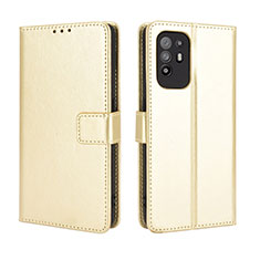 Leather Case Stands Flip Cover Holder BY5 for Oppo A95 5G Gold