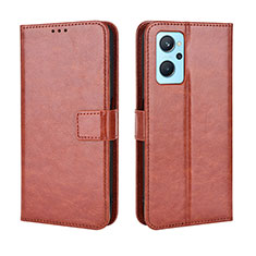 Leather Case Stands Flip Cover Holder BY5 for Oppo A96 4G Brown