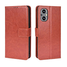 Leather Case Stands Flip Cover Holder BY5 for Oppo A96 5G Brown