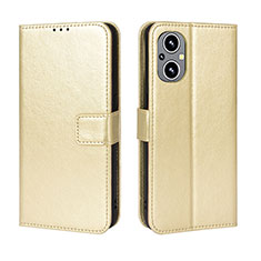 Leather Case Stands Flip Cover Holder BY5 for Oppo A96 5G Gold