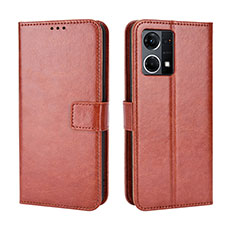Leather Case Stands Flip Cover Holder BY5 for Oppo F21 Pro 4G Brown