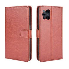 Leather Case Stands Flip Cover Holder BY5 for Oppo Find X3 5G Brown