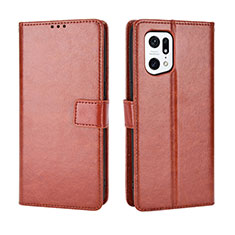 Leather Case Stands Flip Cover Holder BY5 for Oppo Find X5 Pro 5G Brown