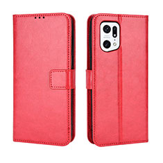 Leather Case Stands Flip Cover Holder BY5 for Oppo Find X5 Pro 5G Red