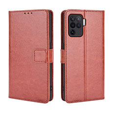 Leather Case Stands Flip Cover Holder BY5 for Oppo Reno5 F Brown