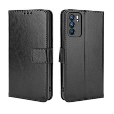 Leather Case Stands Flip Cover Holder BY5 for Oppo Reno6 5G Black