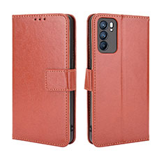 Leather Case Stands Flip Cover Holder BY5 for Oppo Reno6 5G Brown