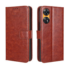 Leather Case Stands Flip Cover Holder BY5 for Oppo Reno8 T 4G Brown