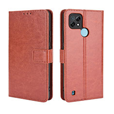 Leather Case Stands Flip Cover Holder BY5 for Realme C21 Brown