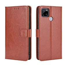 Leather Case Stands Flip Cover Holder BY5 for Realme C25 Brown