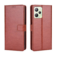 Leather Case Stands Flip Cover Holder BY5 for Realme C35 Brown