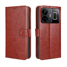 Leather Case Stands Flip Cover Holder BY5 for Realme GT5 5G Brown