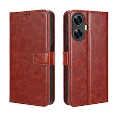 Leather Case Stands Flip Cover Holder BY5 for Realme Narzo N55 Brown