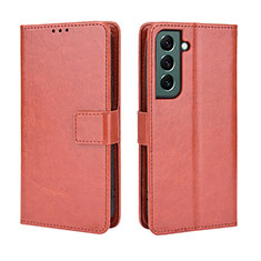 Leather Case Stands Flip Cover Holder BY5 for Samsung Galaxy S22 5G Brown