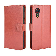 Leather Case Stands Flip Cover Holder BY5 for Samsung Galaxy XCover 5 SM-G525F Brown