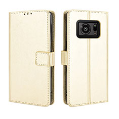 Leather Case Stands Flip Cover Holder BY5 for Sharp Aquos R6 Gold