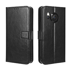 Leather Case Stands Flip Cover Holder BY5 for Sharp Aquos R8 Black