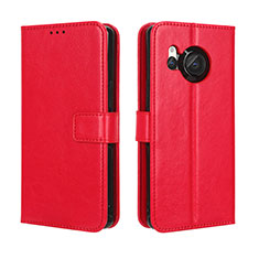 Leather Case Stands Flip Cover Holder BY5 for Sharp Aquos R8 Red