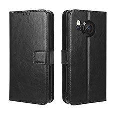 Leather Case Stands Flip Cover Holder BY5 for Sharp Aquos R8s Black