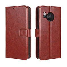 Leather Case Stands Flip Cover Holder BY5 for Sharp Aquos R8s Brown