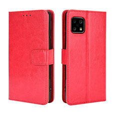 Leather Case Stands Flip Cover Holder BY5 for Sharp Aquos Sense4 Lite Red