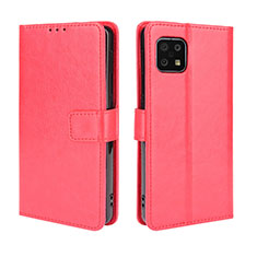 Leather Case Stands Flip Cover Holder BY5 for Sharp Aquos Sense6 Red