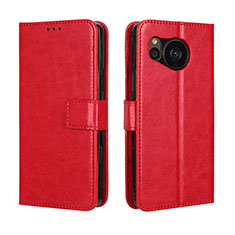 Leather Case Stands Flip Cover Holder BY5 for Sharp Aquos Sense7 Plus Red