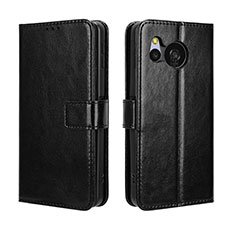 Leather Case Stands Flip Cover Holder BY5 for Sharp Aquos Sense8 Black