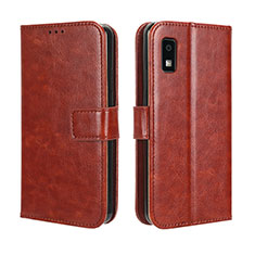 Leather Case Stands Flip Cover Holder BY5 for Sharp Aquos wish3 Brown