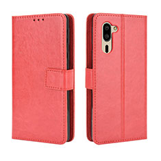 Leather Case Stands Flip Cover Holder BY5 for Sharp Simple Sumaho 5 Red