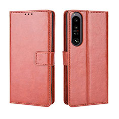 Leather Case Stands Flip Cover Holder BY5 for Sony Xperia 1 IV Brown