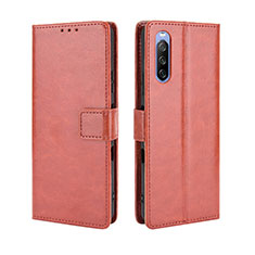 Leather Case Stands Flip Cover Holder BY5 for Sony Xperia 10 III SO-52B Brown