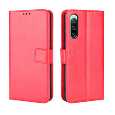 Leather Case Stands Flip Cover Holder BY5 for Sony Xperia 10 IV SO-52C Red