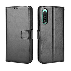 Leather Case Stands Flip Cover Holder BY5 for Sony Xperia 10 IV SOG07 Black