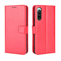 Leather Case Stands Flip Cover Holder BY5 for Sony Xperia 10 IV SOG07 Red