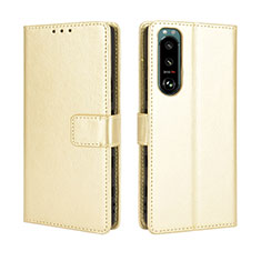 Leather Case Stands Flip Cover Holder BY5 for Sony Xperia 5 III SO-53B Gold