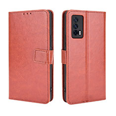 Leather Case Stands Flip Cover Holder BY5 for Vivo iQOO 7 India 5G Brown