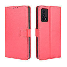 Leather Case Stands Flip Cover Holder BY5 for Vivo iQOO 7 India 5G Red