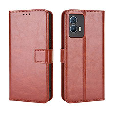 Leather Case Stands Flip Cover Holder BY5 for Vivo iQOO U5 5G Brown