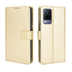 Leather Case Stands Flip Cover Holder BY5 for Vivo V21 5G Gold