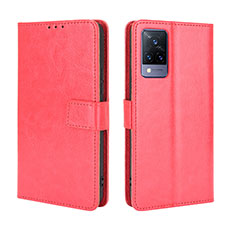 Leather Case Stands Flip Cover Holder BY5 for Vivo V21 5G Red