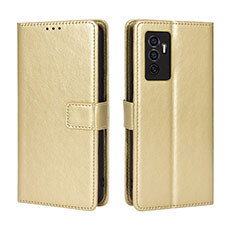 Leather Case Stands Flip Cover Holder BY5 for Vivo V23e 5G Gold