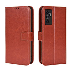 Leather Case Stands Flip Cover Holder BY5 for Vivo V23e Brown