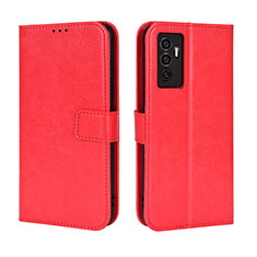 Leather Case Stands Flip Cover Holder BY5 for Vivo V23e Red