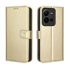 Leather Case Stands Flip Cover Holder BY5 for Vivo V25e Gold