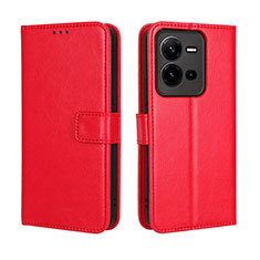 Leather Case Stands Flip Cover Holder BY5 for Vivo V25e Red