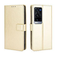 Leather Case Stands Flip Cover Holder BY5 for Vivo X60 Pro+ Plus 5G Gold