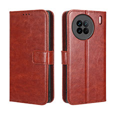 Leather Case Stands Flip Cover Holder BY5 for Vivo X90 5G Brown