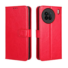 Leather Case Stands Flip Cover Holder BY5 for Vivo X90 5G Red